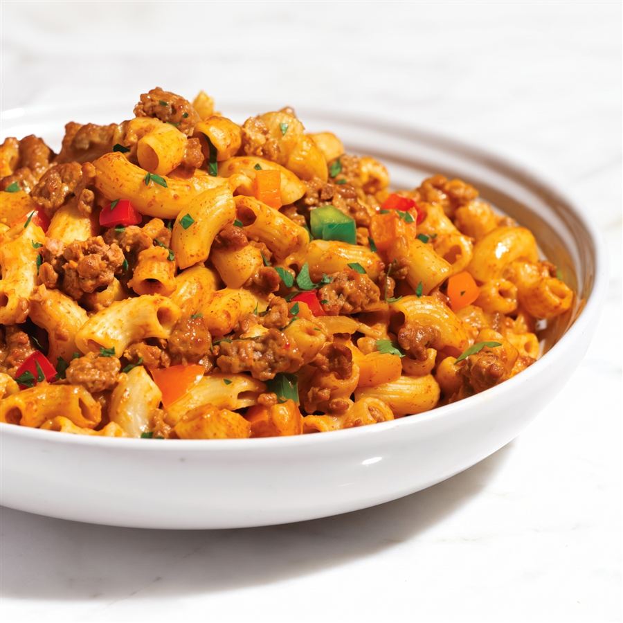 Close-up bowl of Counter Taco Mac and Cheese