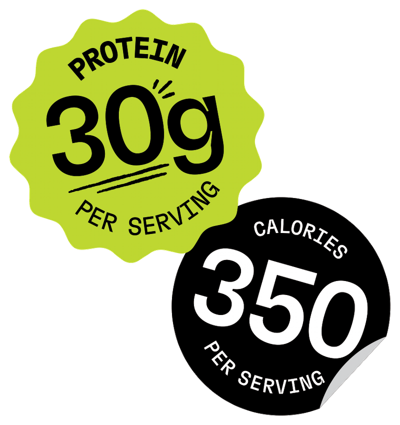 30 grams protein and 350 calories per serving