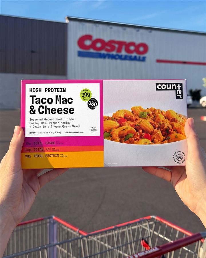 Counter Taco Mac and Cheese four-pack held outside Costco